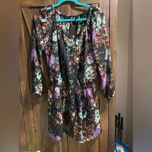 Women summer dress JessicaSimpson size S black fabric orange purple green flower